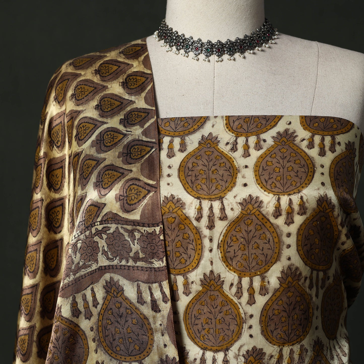 Modal silk hand block bagru print 2pc unstitched dress