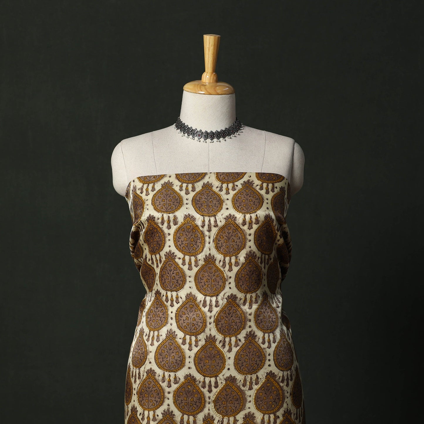 Modal silk hand block bagru print 2pc unstitched dress