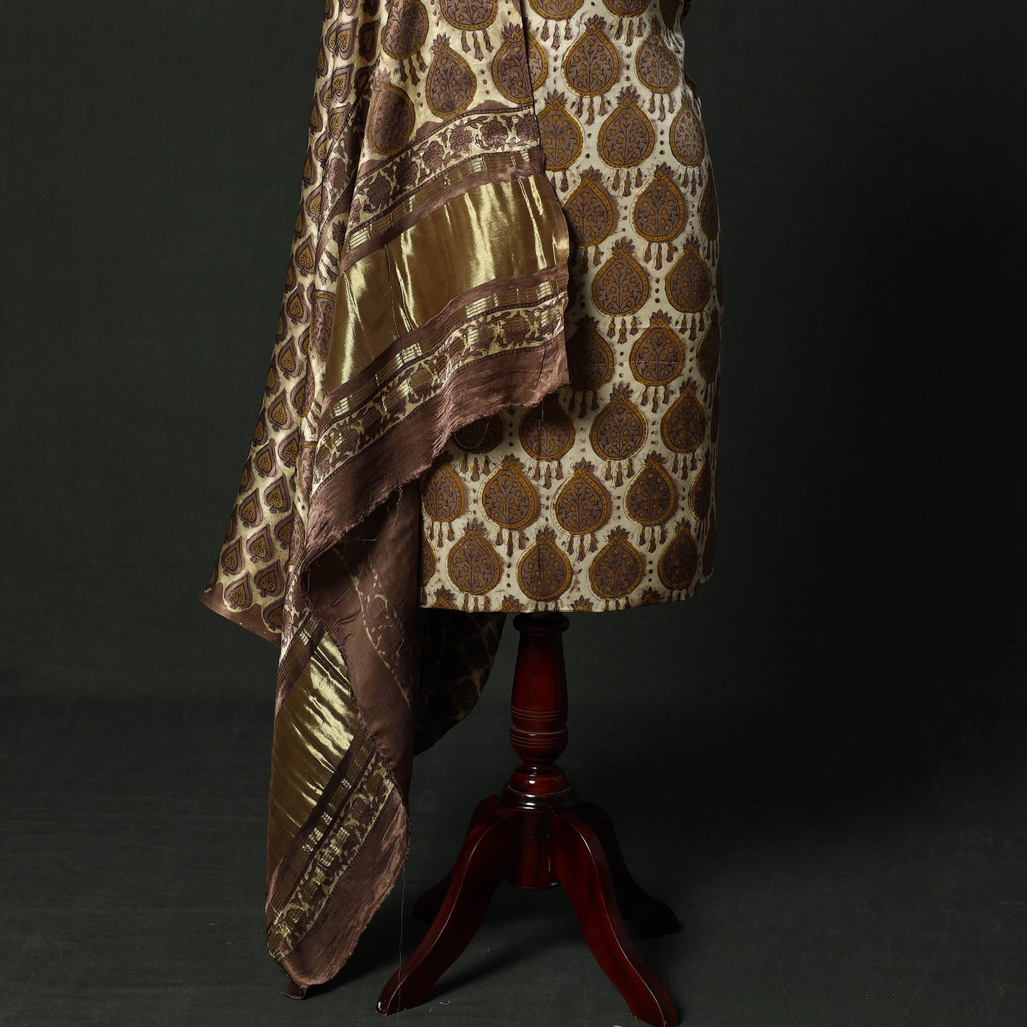 Modal silk hand block bagru print 2pc unstitched dress