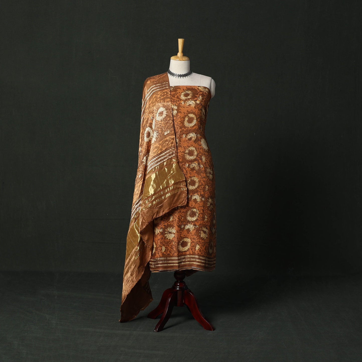 Modal silk hand block bagru print 2pc unstitched dress