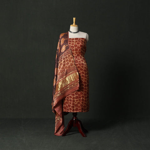 Modal silk hand block bagru print 2pc unstitched dress