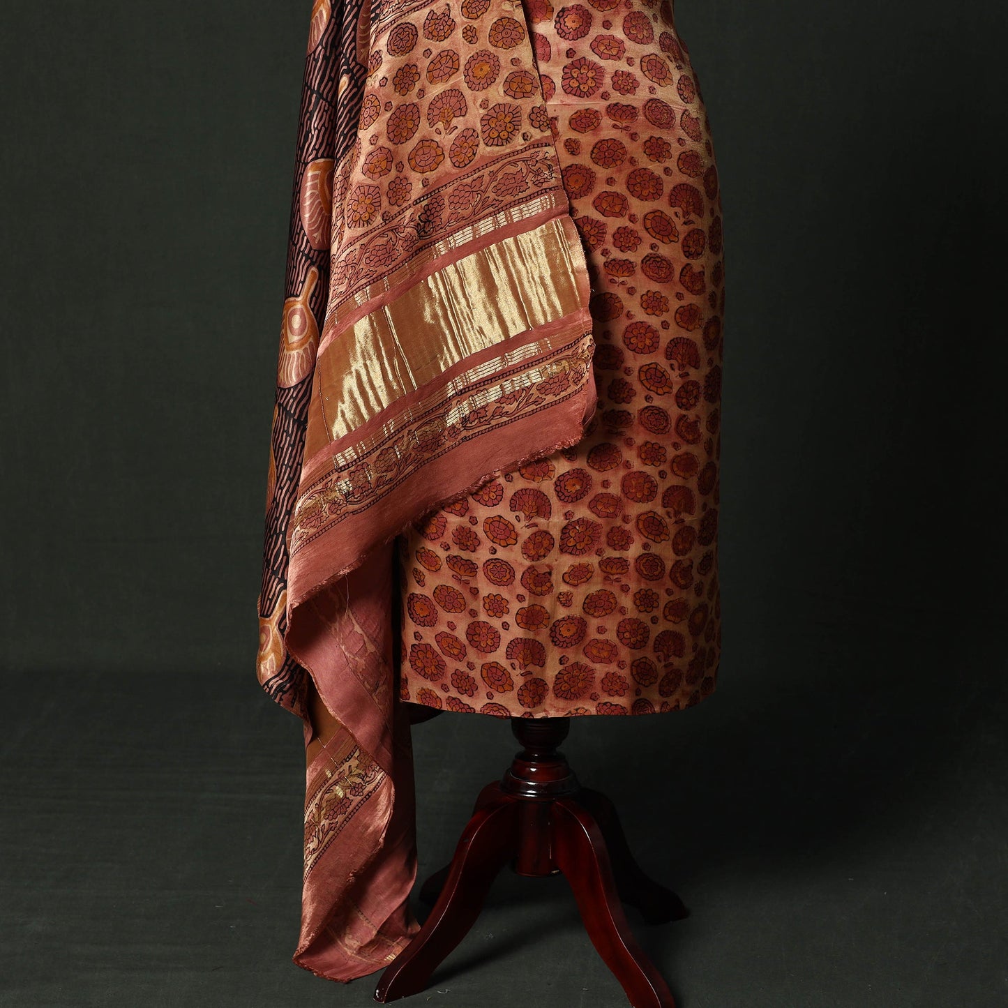 Modal silk hand block bagru print 2pc unstitched dress