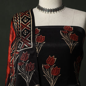 Modal silk hand block bagru print 2pc unstitched dress