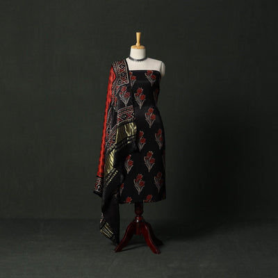 Modal silk hand block bagru print 2pc unstitched dress