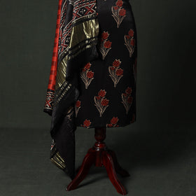 Modal silk hand block bagru print 2pc unstitched dress