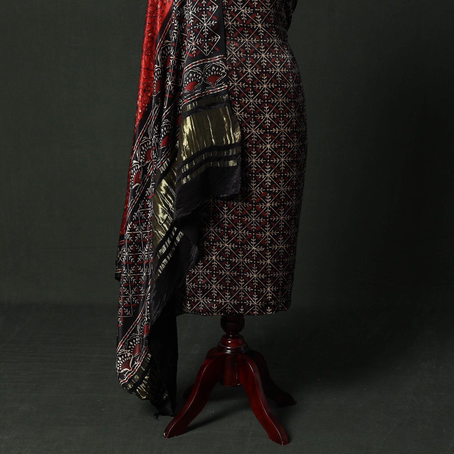 Modal silk hand block bagru print 2pc unstitched dress