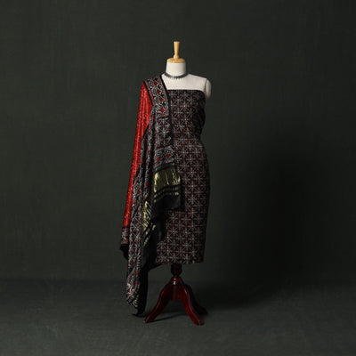 Modal silk hand block bagru print 2pc unstitched dress