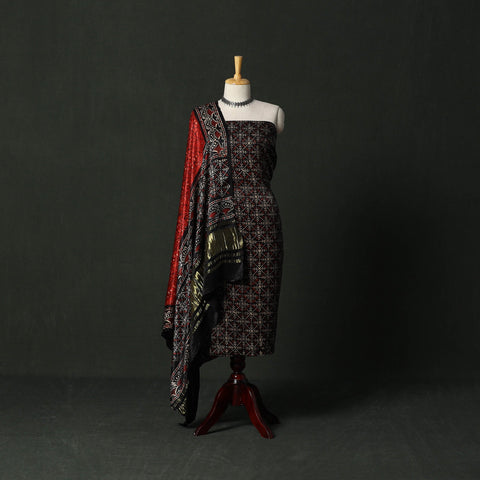 Modal silk hand block bagru print 2pc unstitched dress