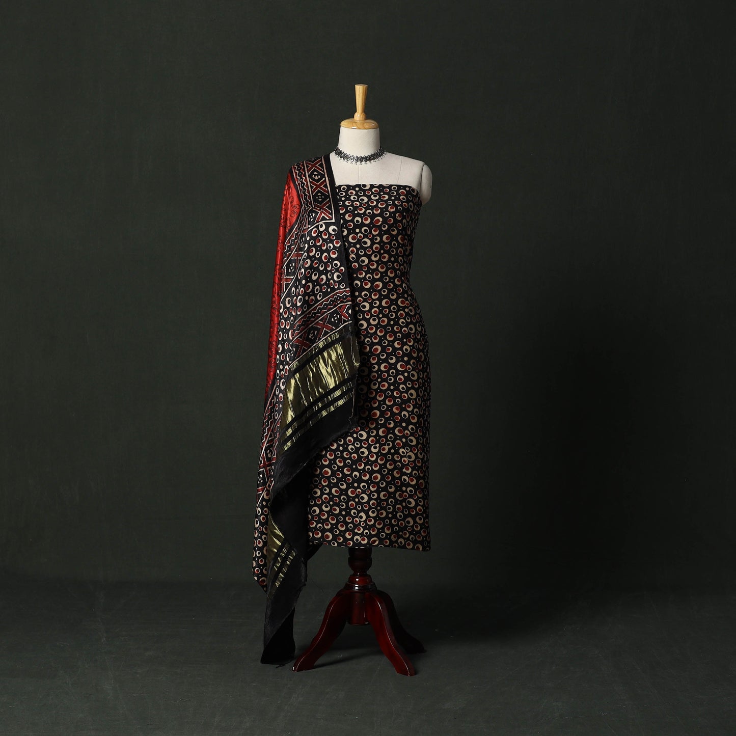 Modal silk hand block bagru print 2pc unstitched dress