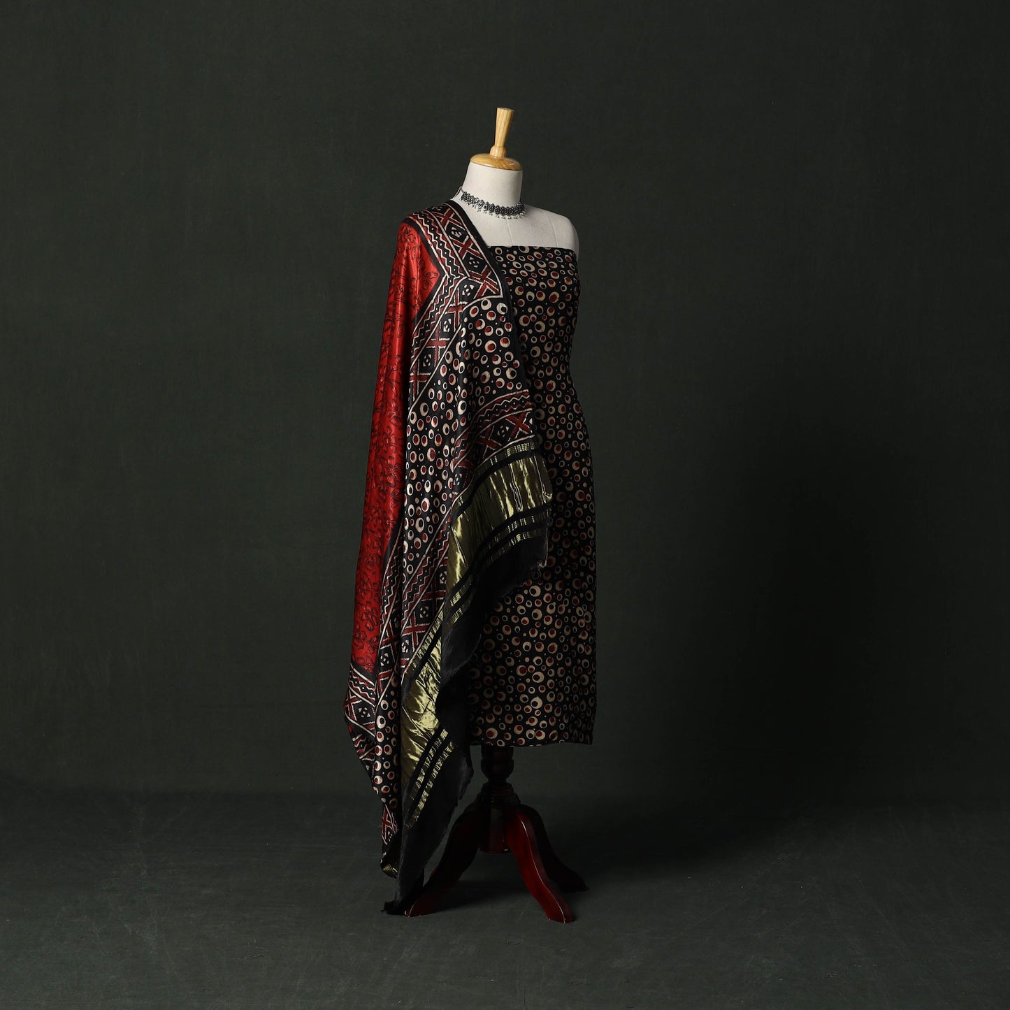 Modal silk hand block bagru print 2pc unstitched dress