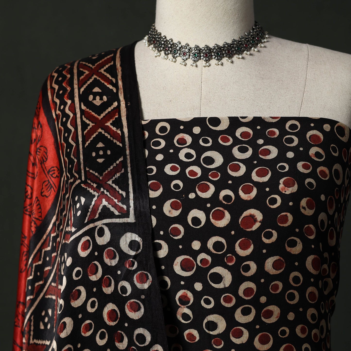 Modal silk hand block bagru print 2pc unstitched dress