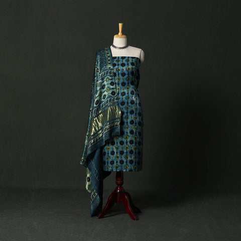 Modal silk hand block bagru print 2pc unstitched dress