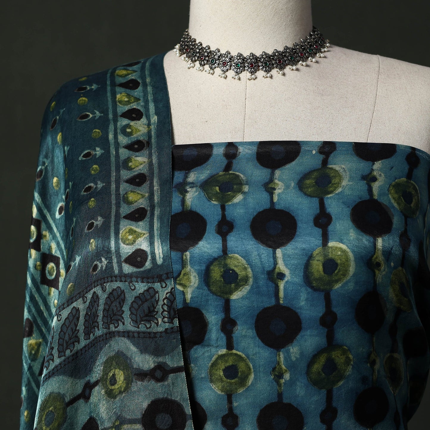 Modal silk hand block bagru print 2pc unstitched dress