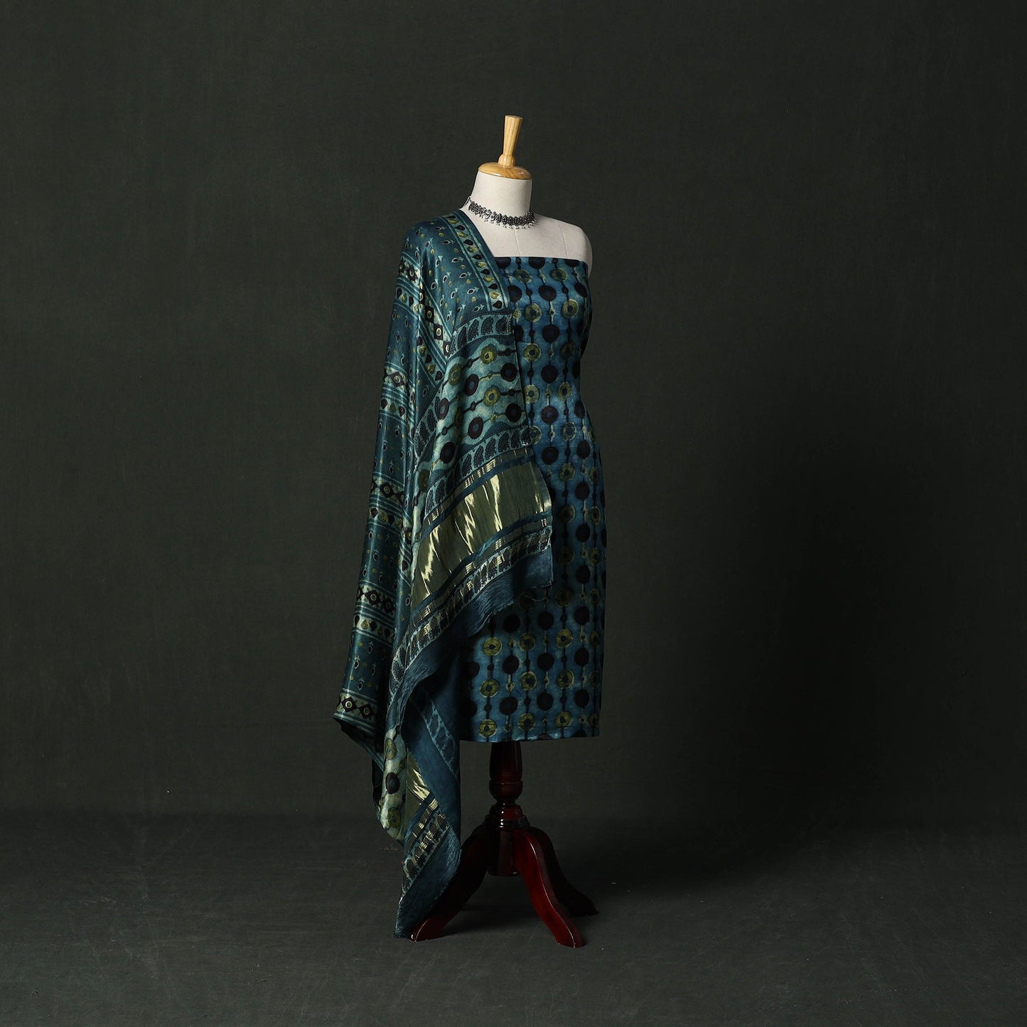 Modal silk hand block bagru print 2pc unstitched dress