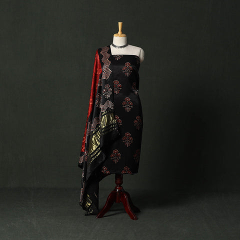 Modal silk hand block bagru print 2pc unstitched dress