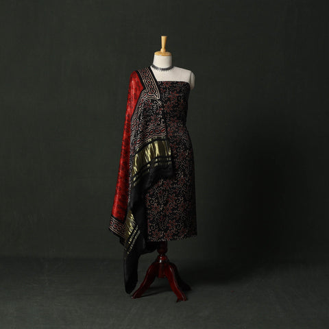 Modal silk hand block bagru print 2pc unstitched dress