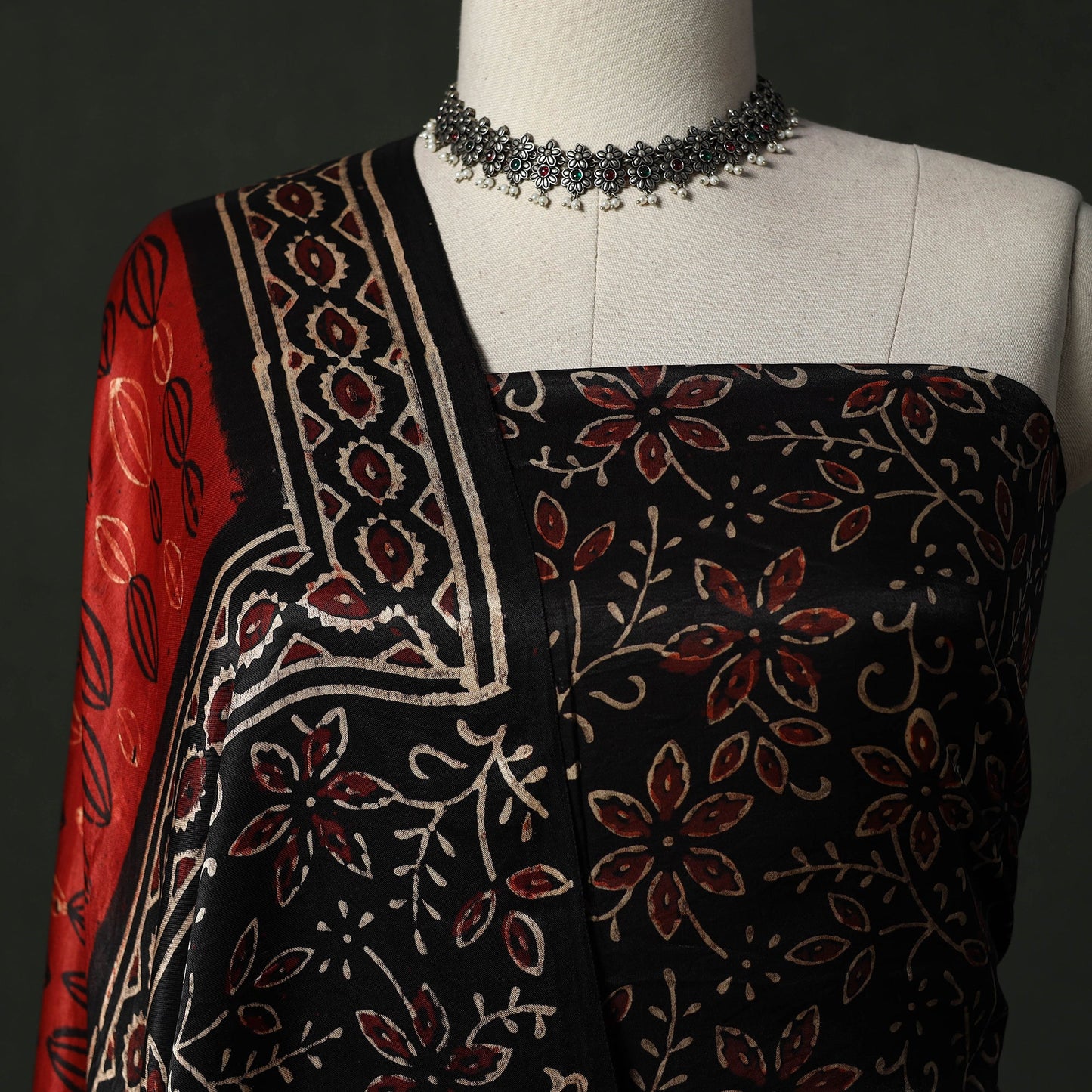 Modal silk hand block bagru print 2pc unstitched dress