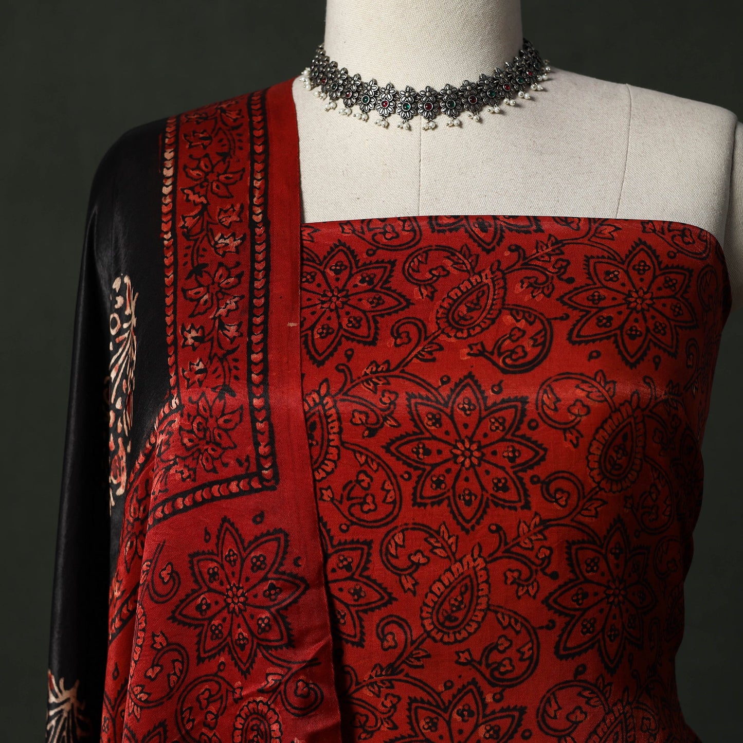 Modal silk hand block bagru print 2pc unstitched dress