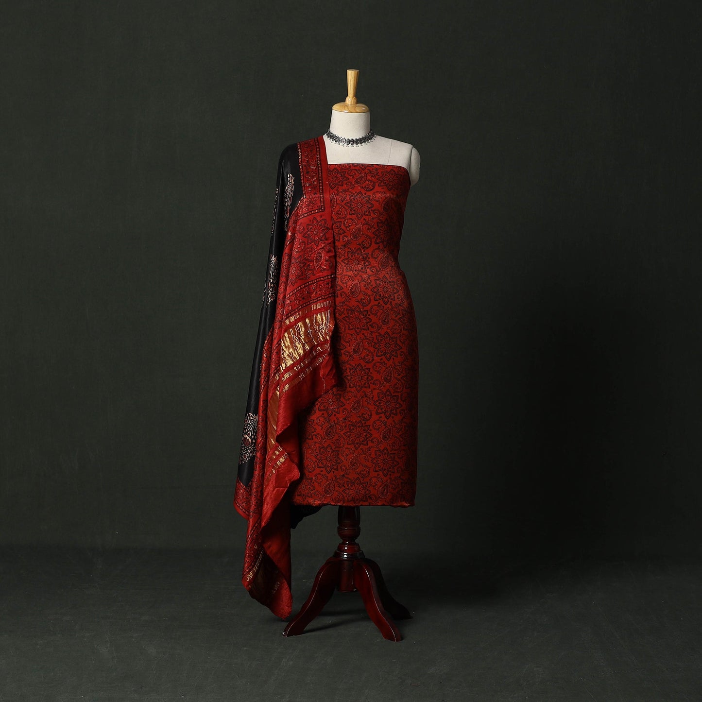 Modal silk hand block bagru print 2pc unstitched dress