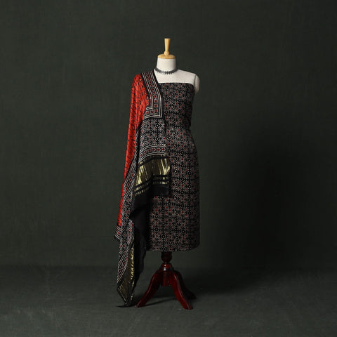 Modal silk hand block bagru print 2pc unstitched dress