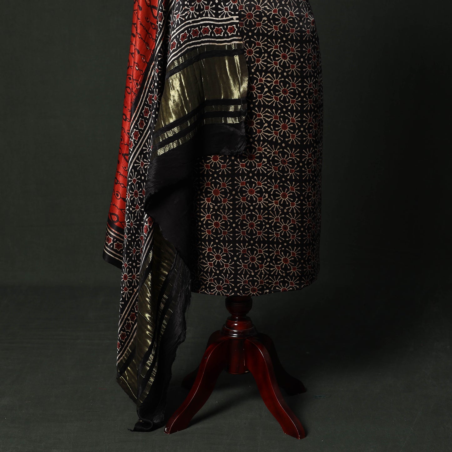 Modal silk hand block bagru print 2pc unstitched dress