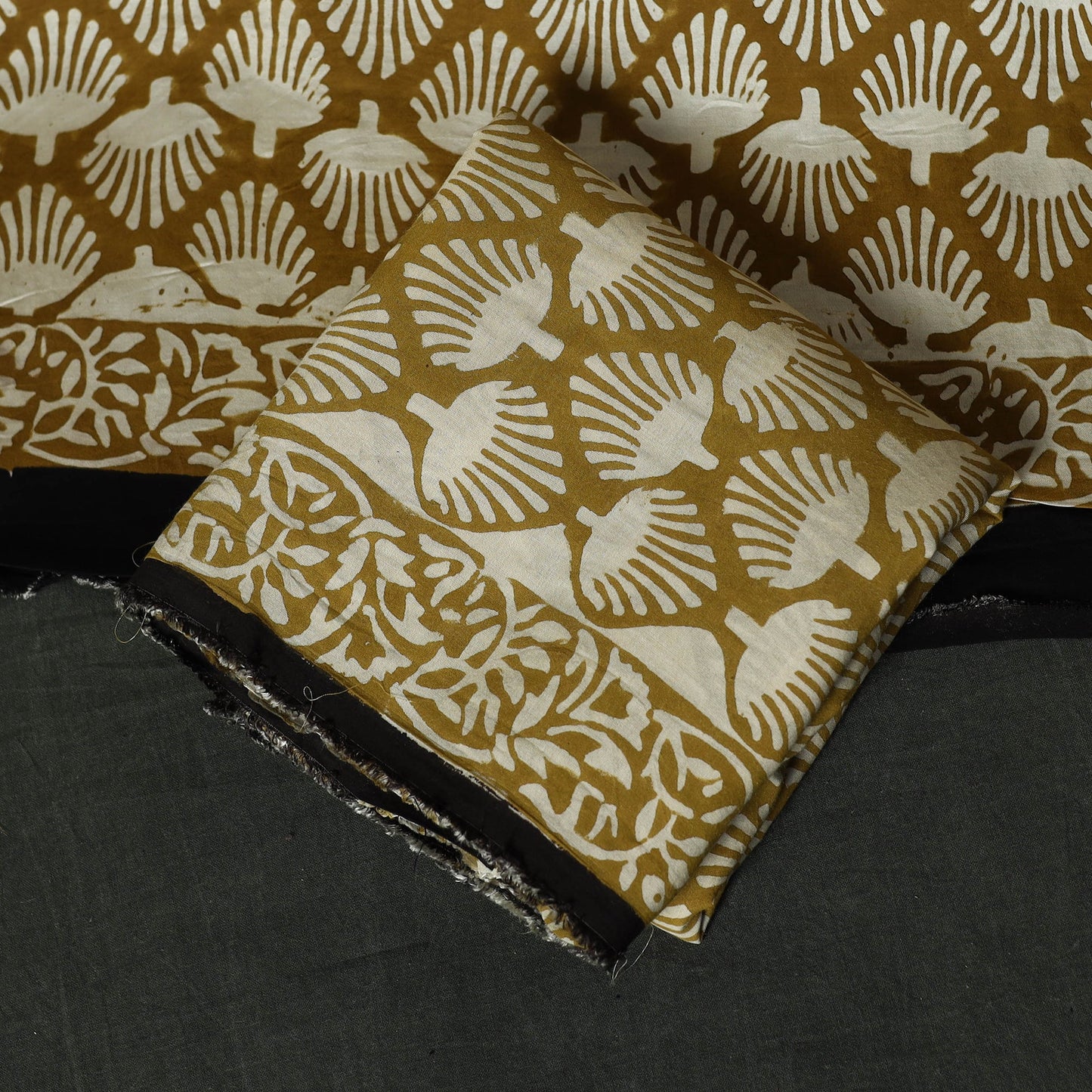 Modal silk hand block bagru print 3pc unstitched dress