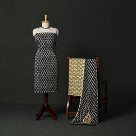 Modal silk hand block bagru print 3pc unstitched dress