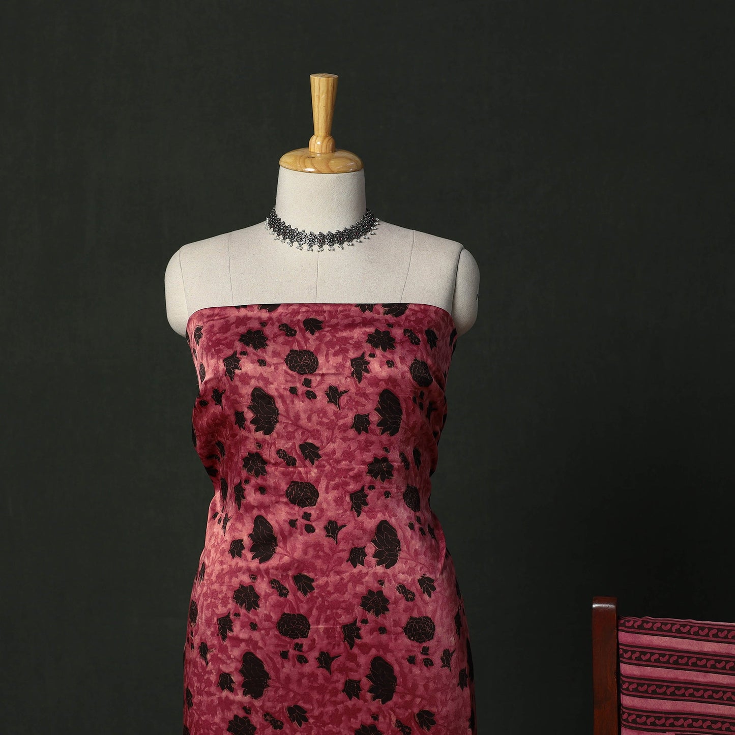 Modal silk hand block bagru print 3pc unstitched dress