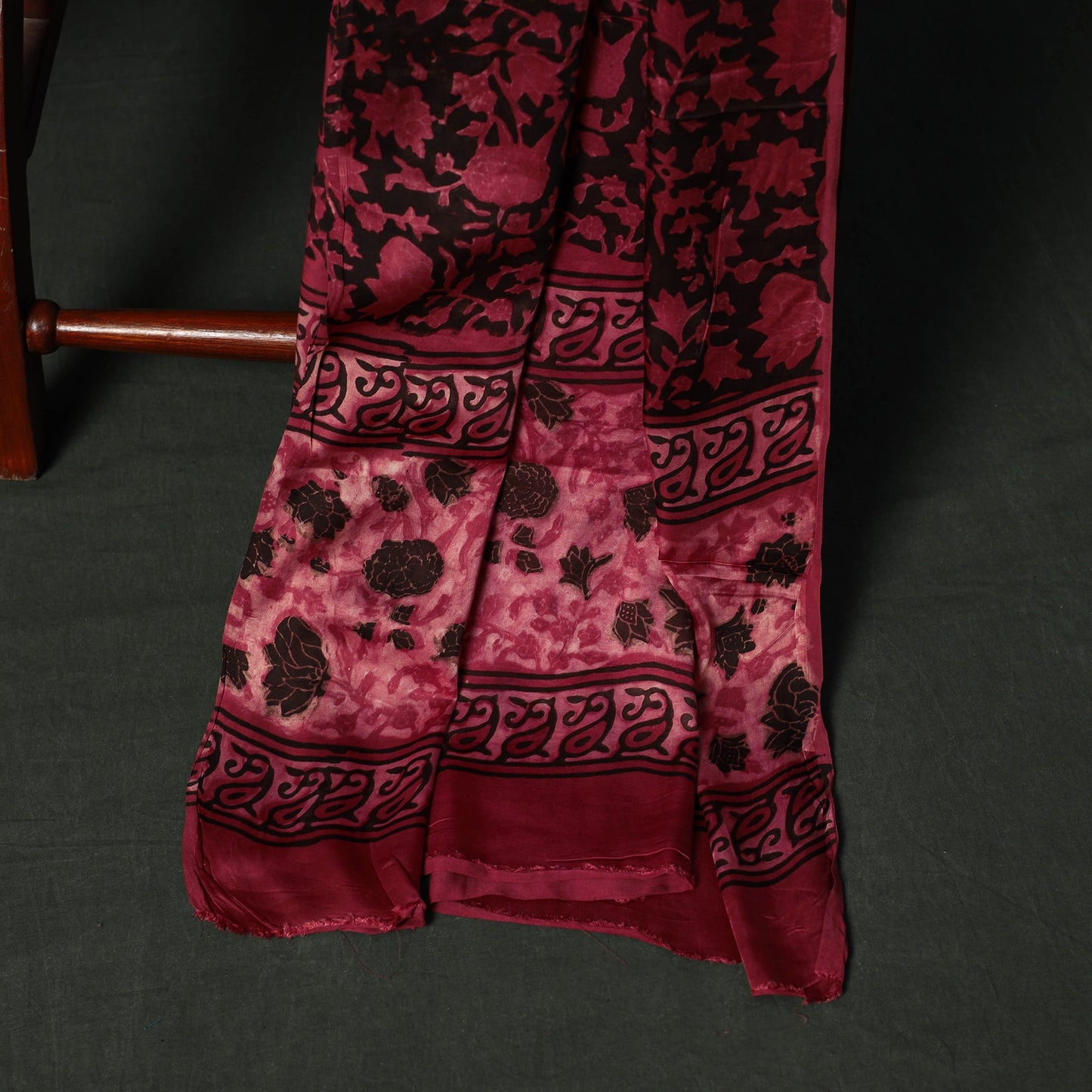 Modal silk hand block bagru print 3pc unstitched dress