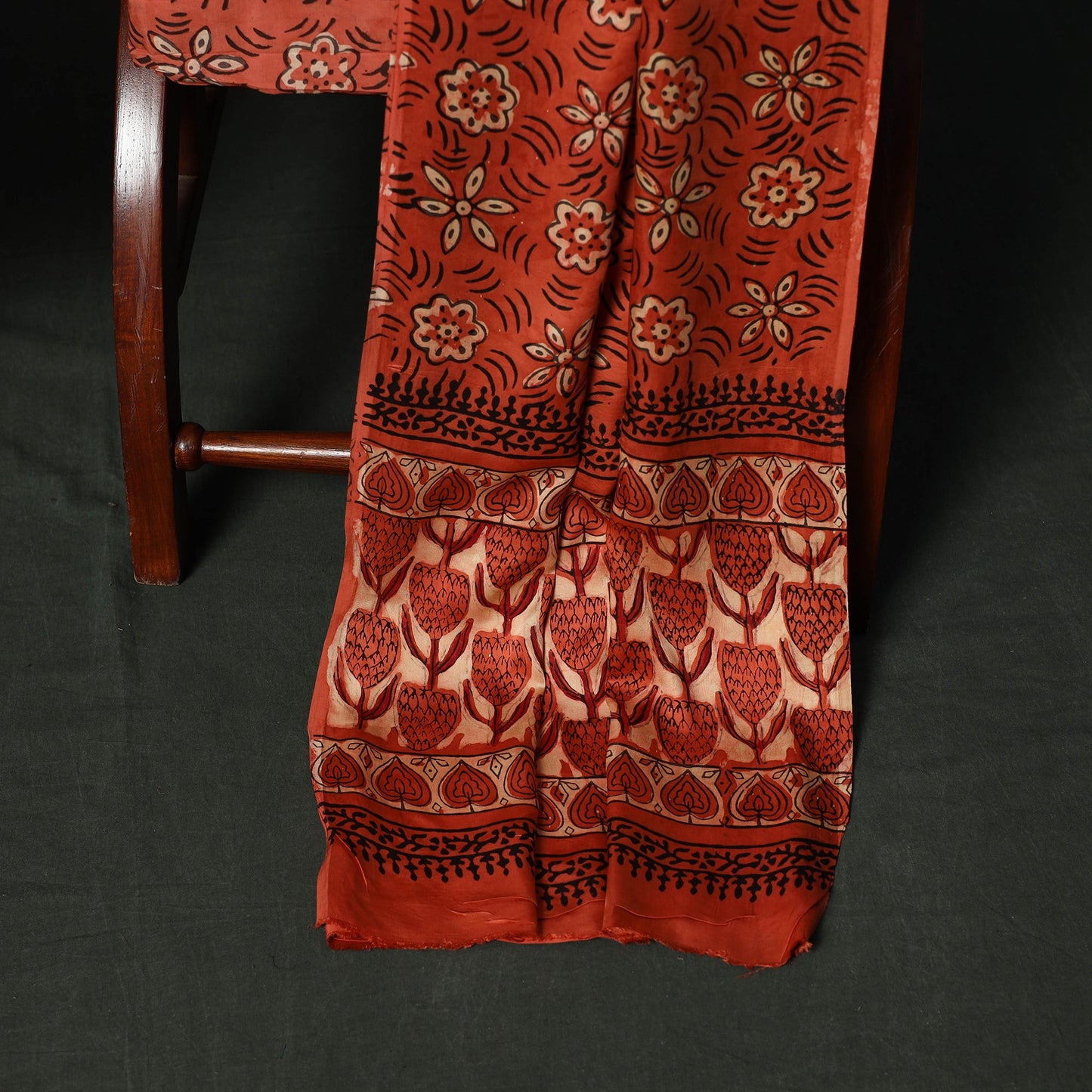 Modal silk hand block bagru print 3pc unstitched dress