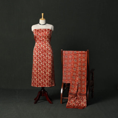Modal silk hand block bagru print 3pc unstitched dress