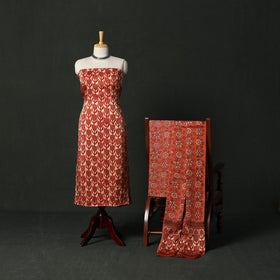 Modal silk hand block bagru print 3pc unstitched dress