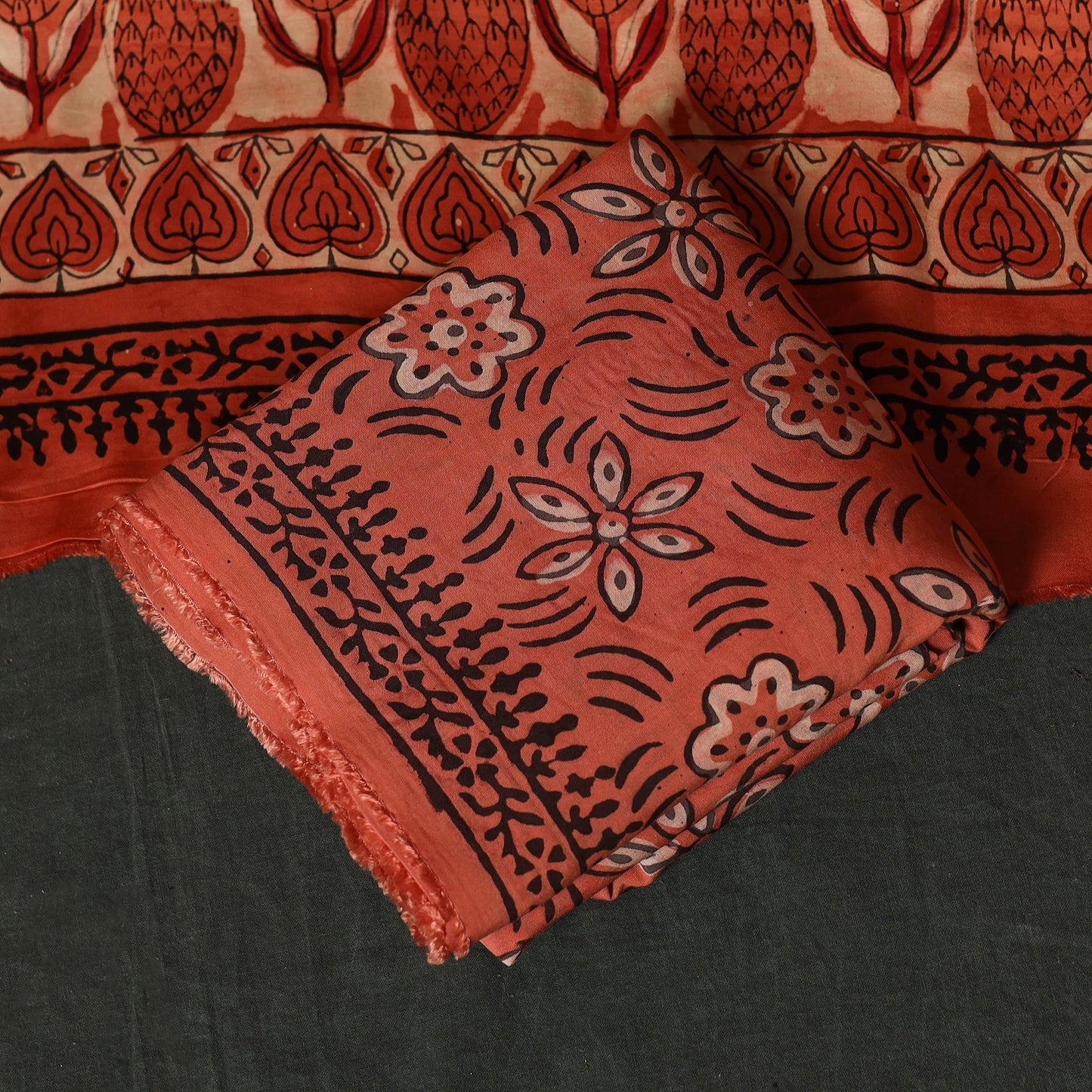 Modal silk hand block bagru print 3pc unstitched dress