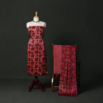 Modal silk hand block bagru print 3pc unstitched dress