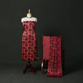 Modal silk hand block bagru print 3pc unstitched dress