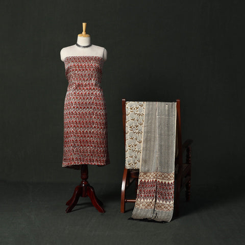 Modal silk hand block bagru print 3pc unstitched dress
