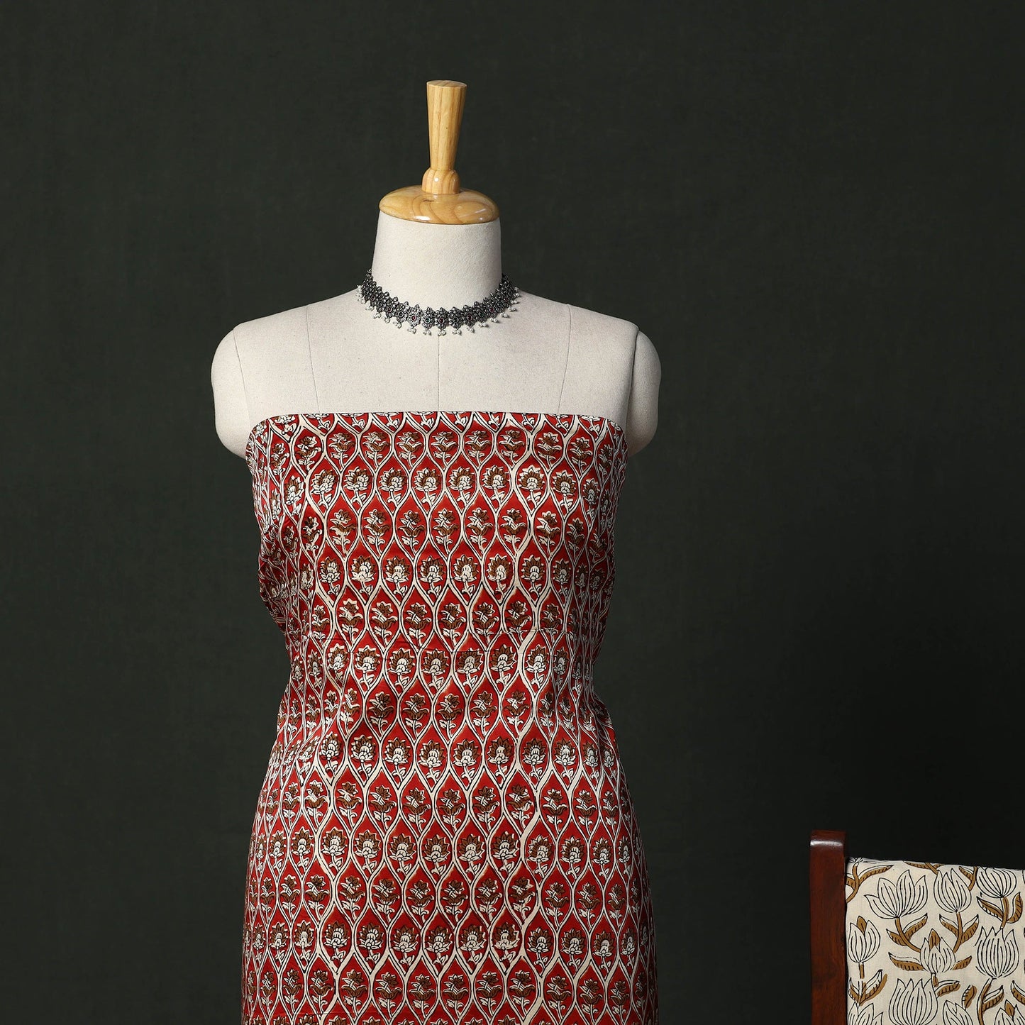 Modal silk hand block bagru print 3pc unstitched dress