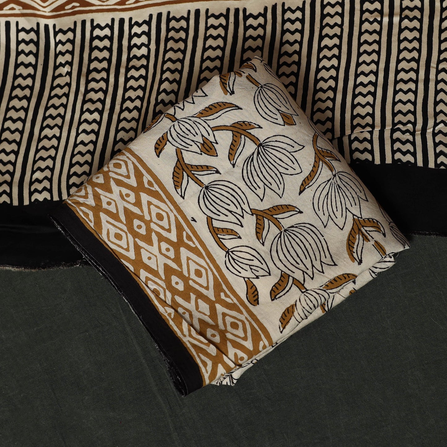 Modal silk hand block bagru print 3pc unstitched dress