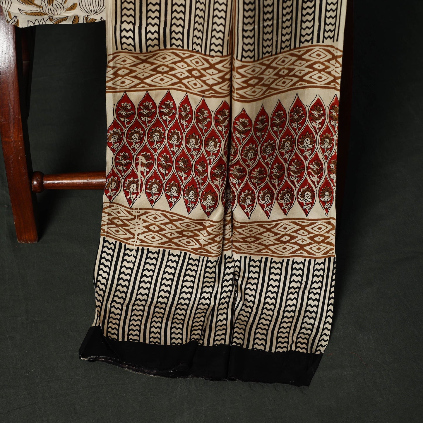 Modal silk hand block bagru print 3pc unstitched dress