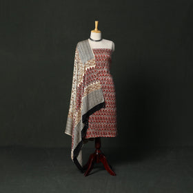 Modal silk hand block bagru print 3pc unstitched dress