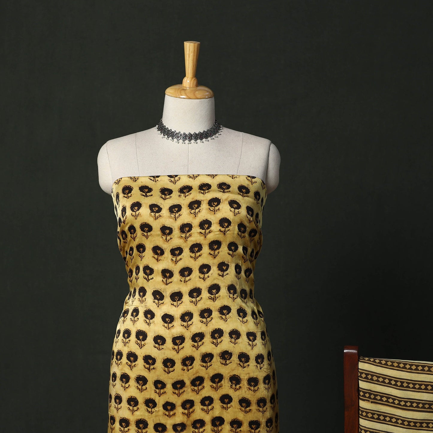 Modal silk hand block bagru print 3pc unstitched dress