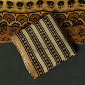 Modal silk hand block bagru print 3pc unstitched dress