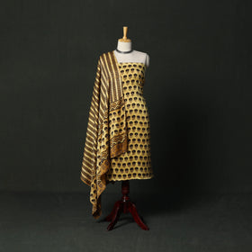 Modal silk hand block bagru print 3pc unstitched dress