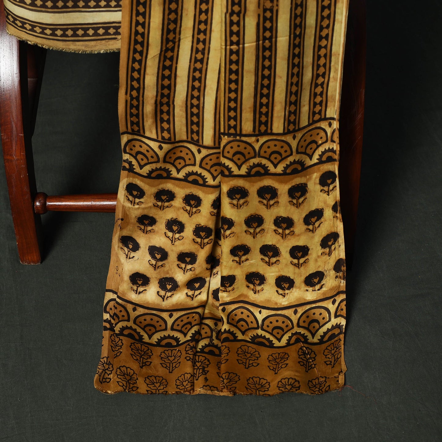 Modal silk hand block bagru print 3pc unstitched dress