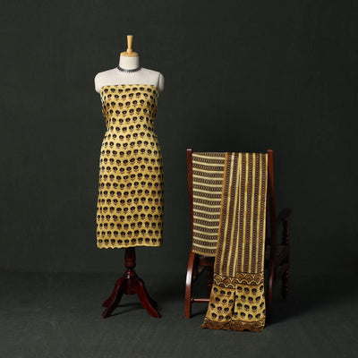 Modal silk hand block bagru print 3pc unstitched dress