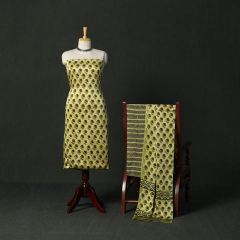 Modal silk hand block bagru print 3pc unstitched dress
