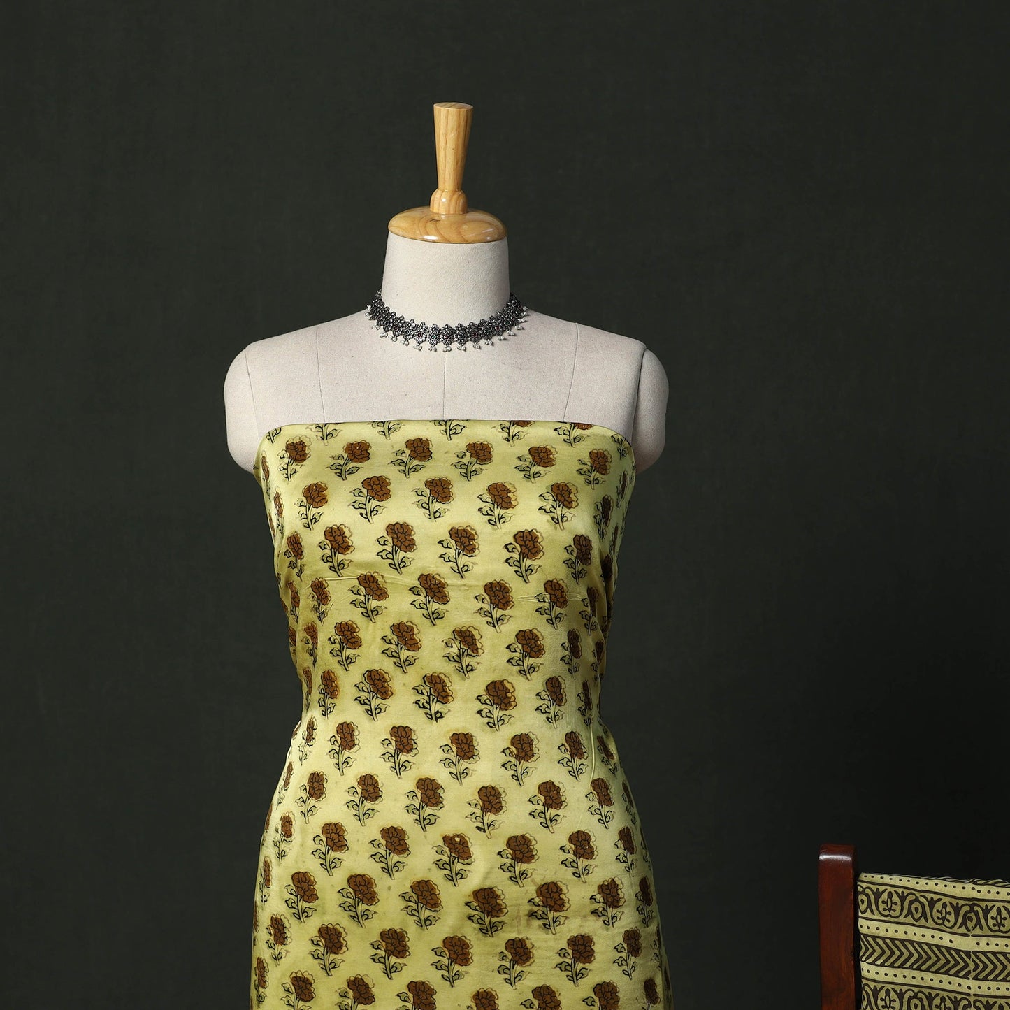 Modal silk hand block bagru print 3pc unstitched dress