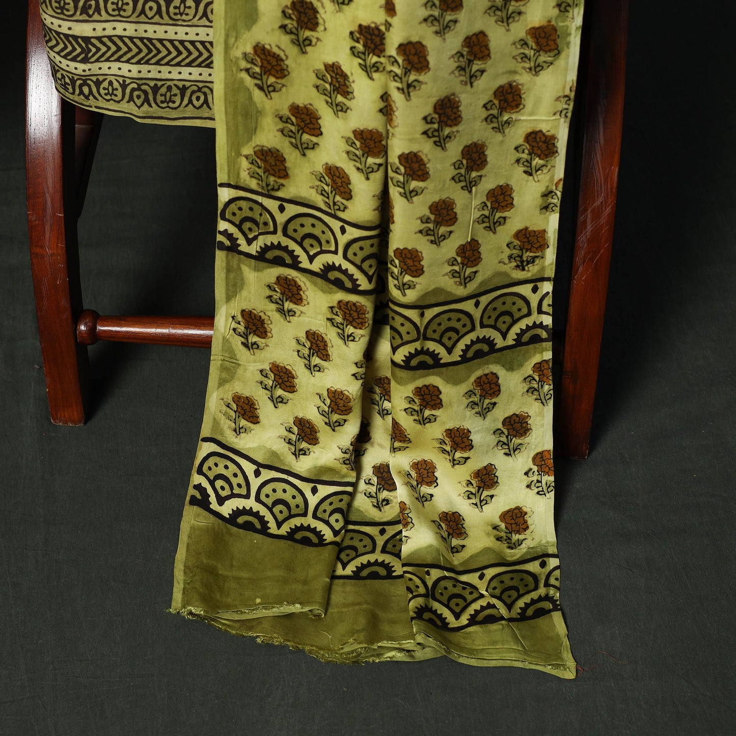 Modal silk hand block bagru print 3pc unstitched dress