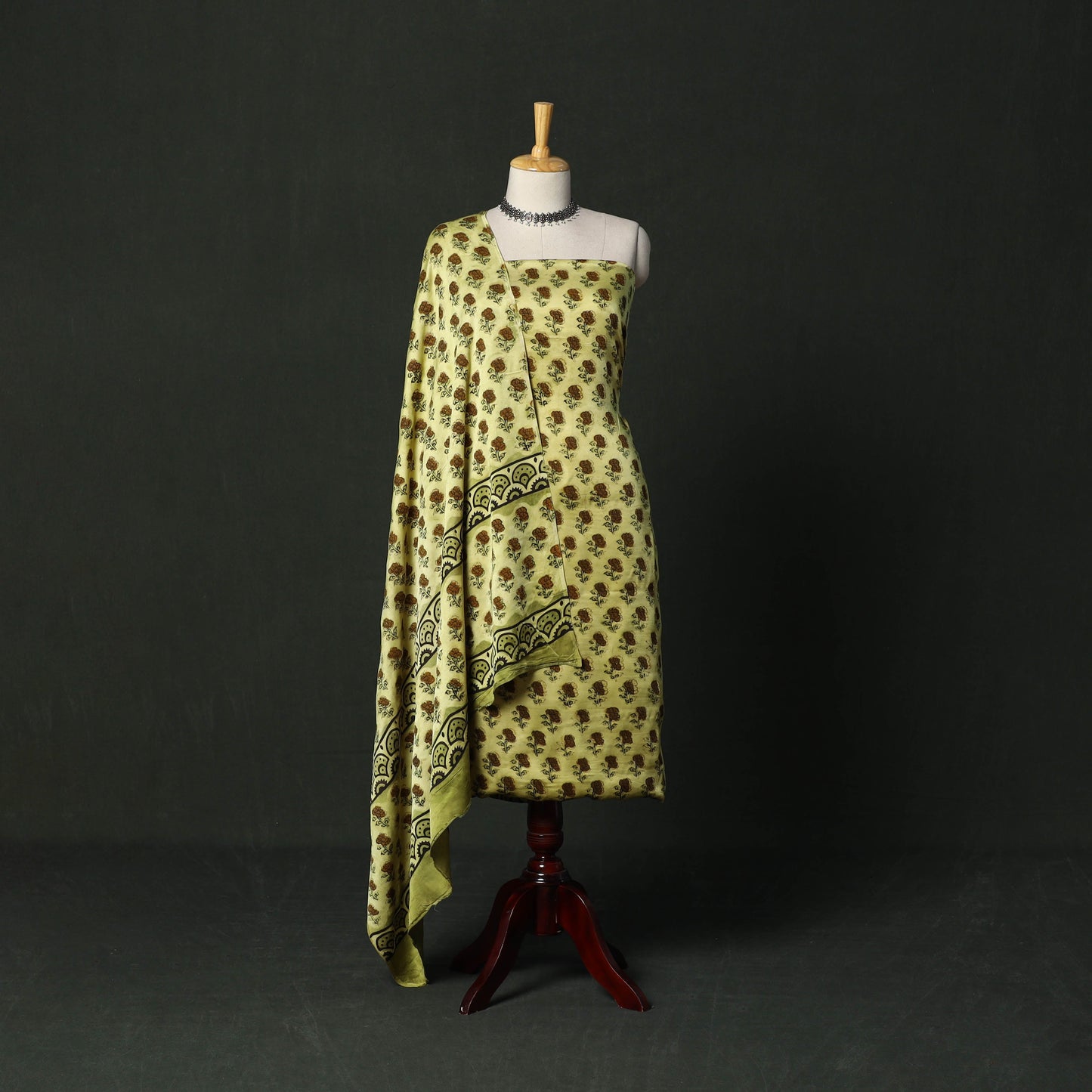 Modal silk hand block bagru print 3pc unstitched dress