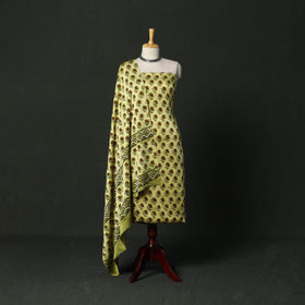 Modal silk hand block bagru print 3pc unstitched dress